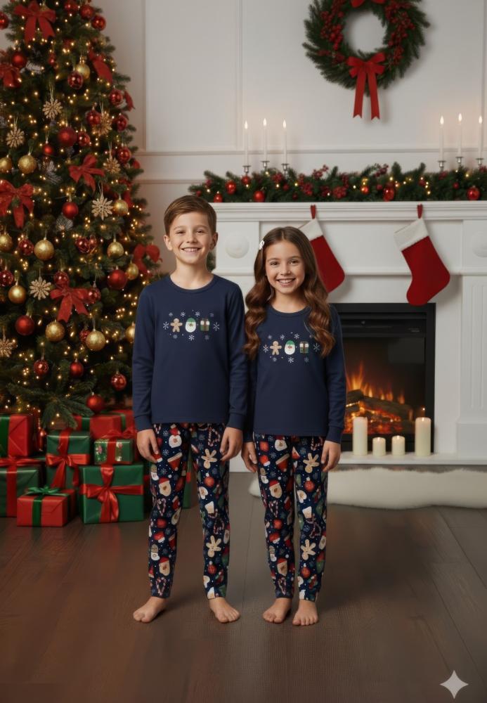 Pijamale de Craciun de copii,cu maneci si pantaloni lungi ,imprimeu figurine festive,En-gros